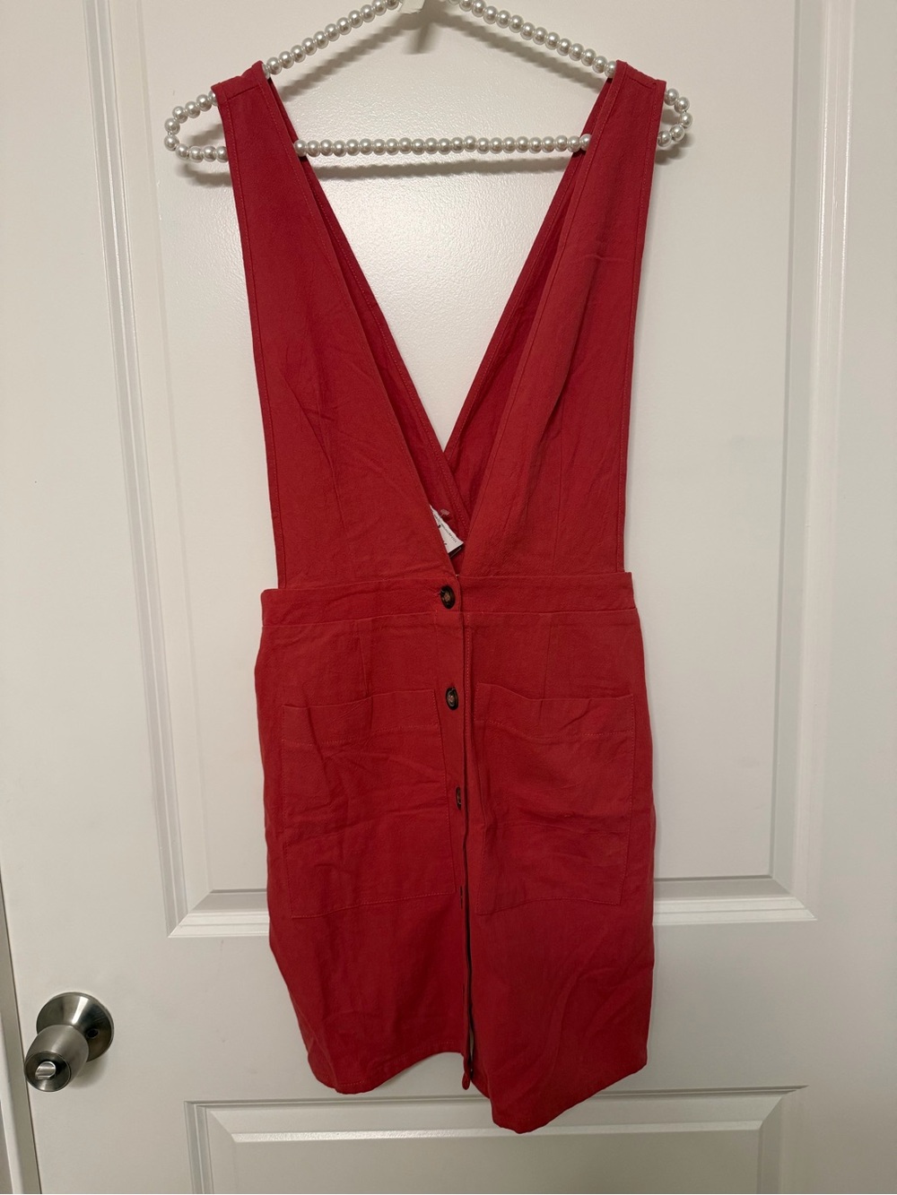 NWT Sienna Sky Deep V-Neck Button-Front Pinafore Jumper Mini Dress